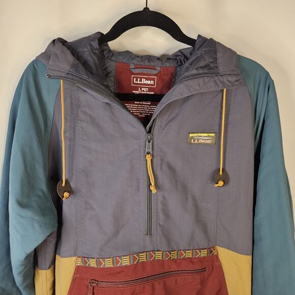LL Bean Mountain Classic Anorak Jacket Large Petite Colorblock Aztec Windbreaker - Picture 2 of 7